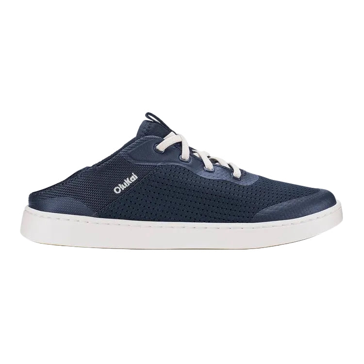 Slide heel view of women’s OluKai Kahakai boat shoes in Trench Blue/Trench Blue