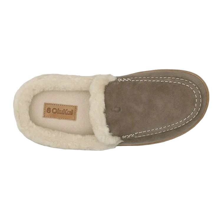 Top view of OluKai women’s Nohea Kolo mule slipper in Walnut/Walnut with genuine shearling lining