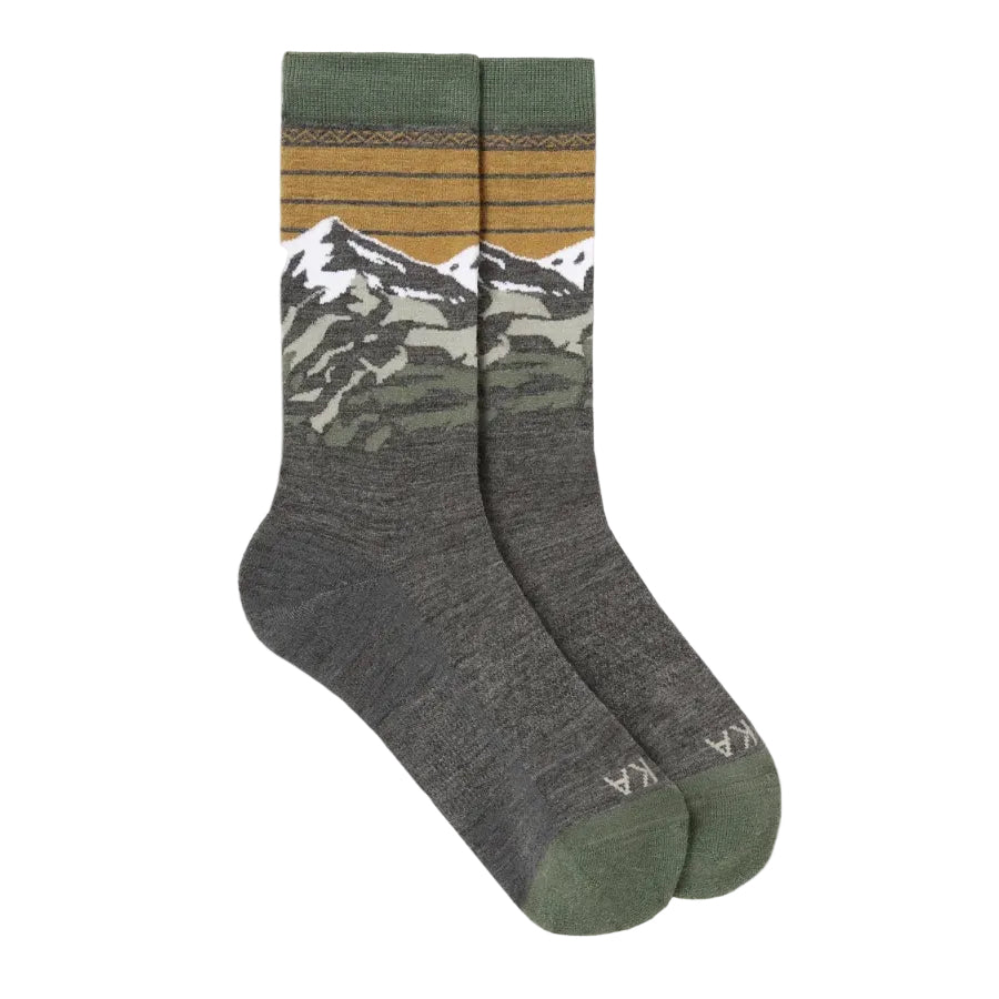 PAKA Essential Mountain Crew Socks in Mountain with alpine graphic