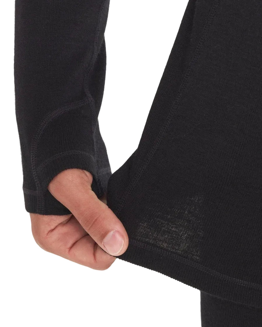 PAKA Men's Thermal Crew in Black showing rib knit fabric and thumbhole detail