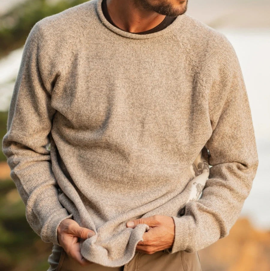PAKA The Cusco sweater in Timber shown on mens model with relaxed fit