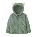 Patagonia Baby Furry Friends Hoody in Curious Seal Patch Cover Green front view
