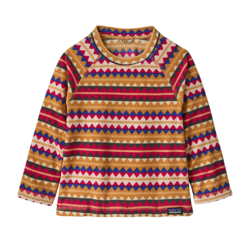 Patagonia Baby Micro D Fleece Crew in Diamond Stripe Rutabaga White front view