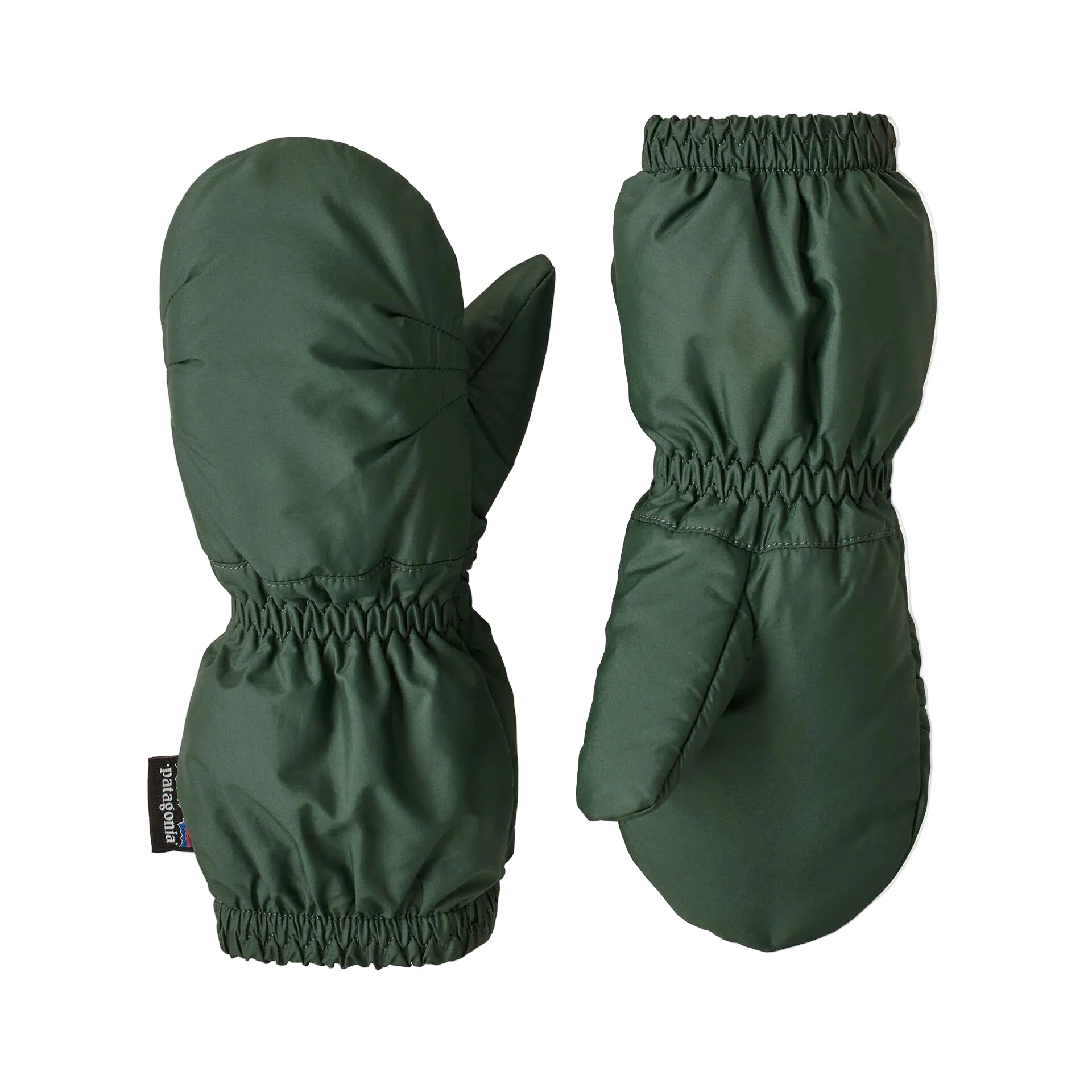 Patagonia Baby Puff Mitts in Canopy Green front and back view