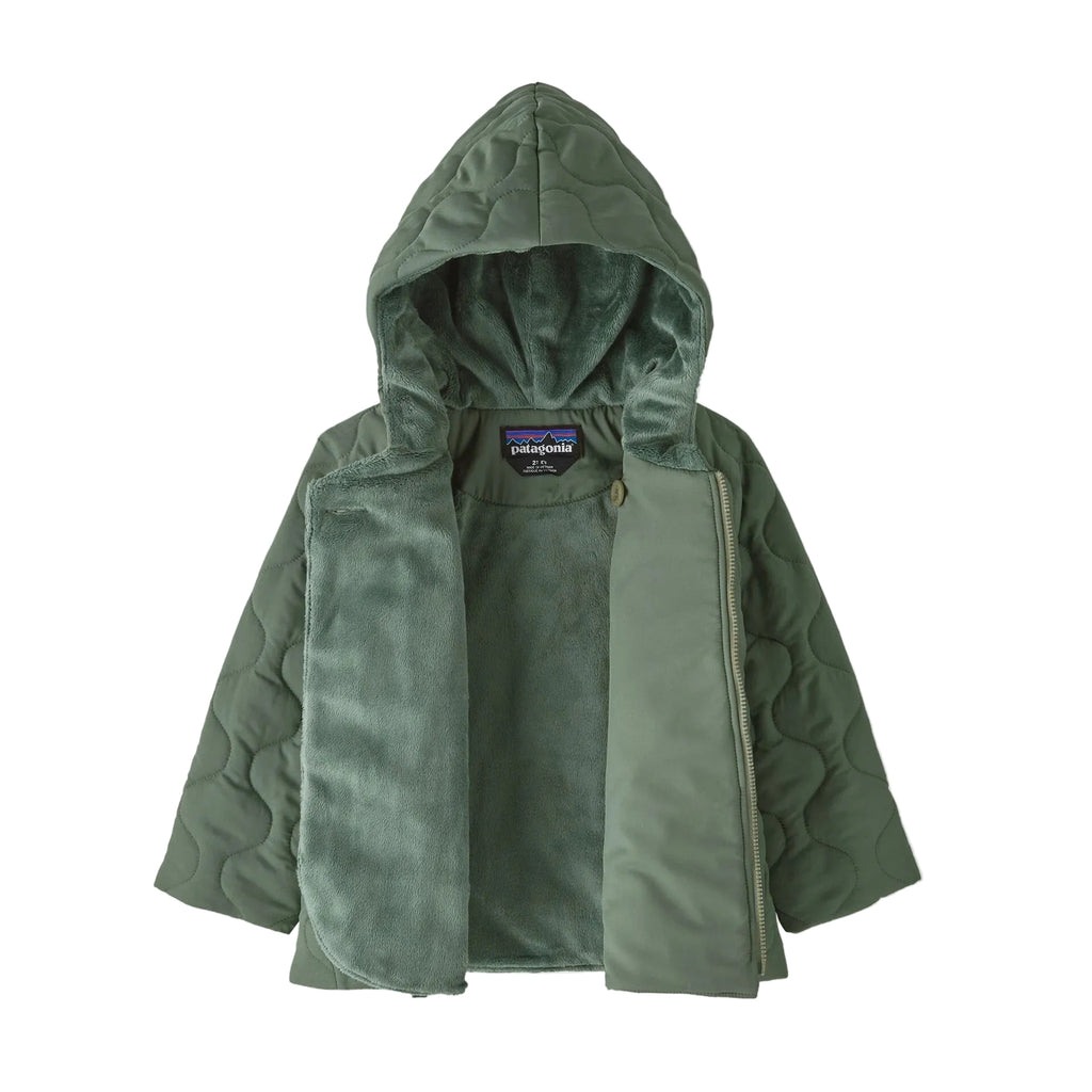 Patagonia Baby Quilted Puff Jacket in Hemlock Green quilted fabric detail
