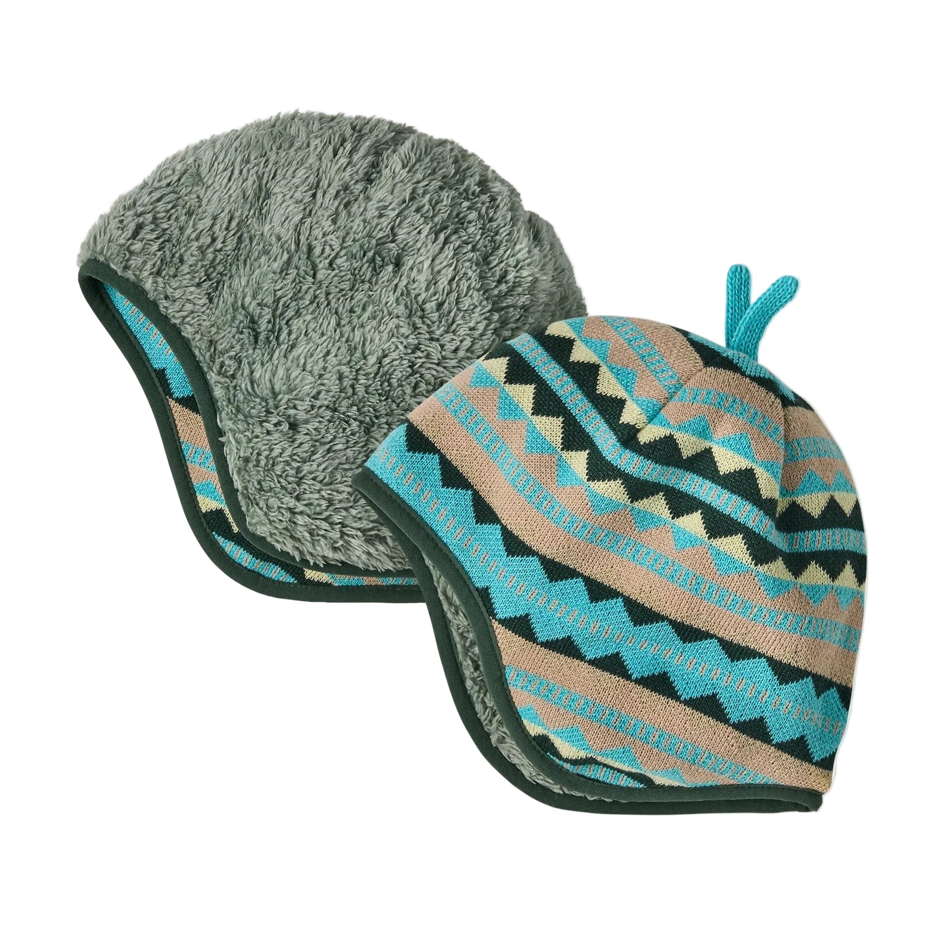Patagonia Baby Reversible Beanie in Diamond Stripe Snowmelt Blue both sides view