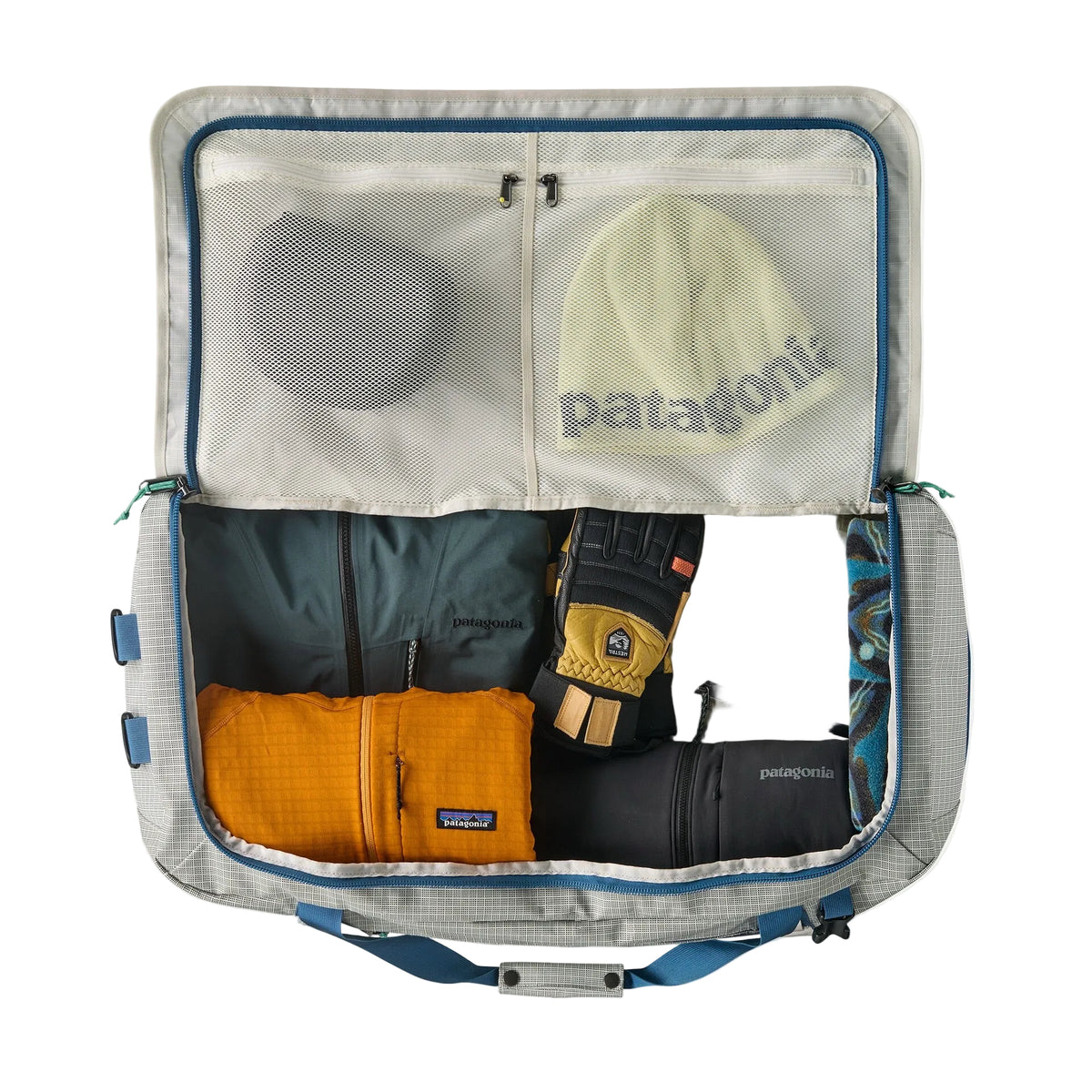 Patagonia Black Hole Duffel 70L in Birch White inside bag