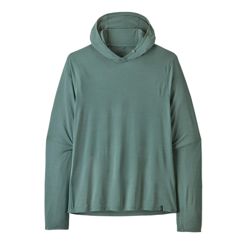 Patagonia Capilene Cool Ultra Hoody in Blue Sage ultralight recycled polyester flat lay