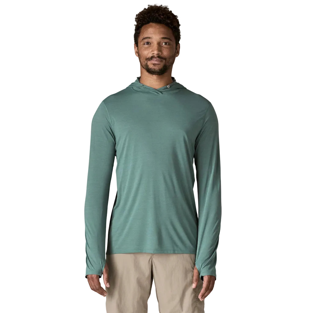 Patagonia Capilene Cool Ultra Hoody in Blue Sage recycled polyester performance fabric front view
