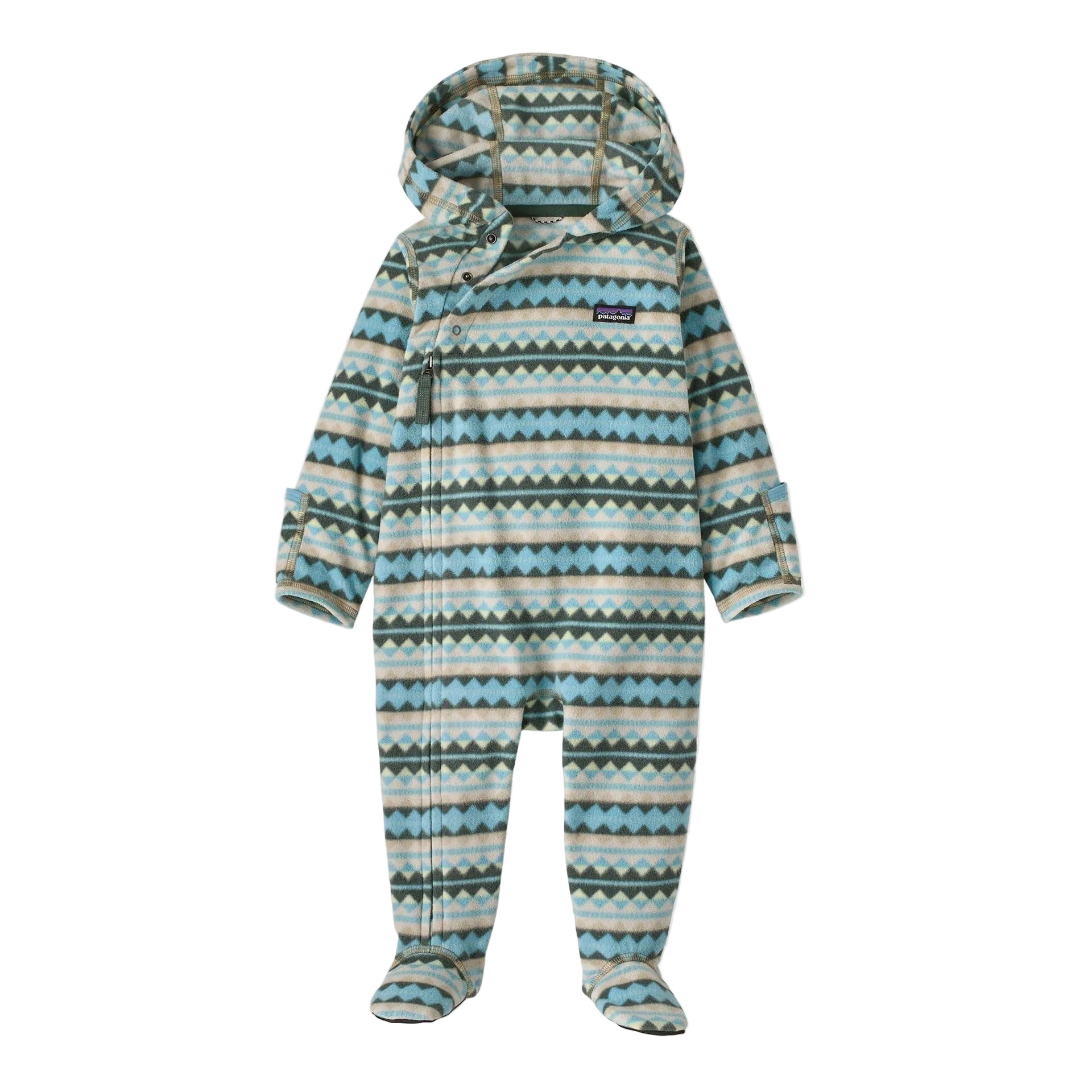 Patagonia Infant Micro D Fleece Bunting in Diamond Stripe Snowmelt Blue front view