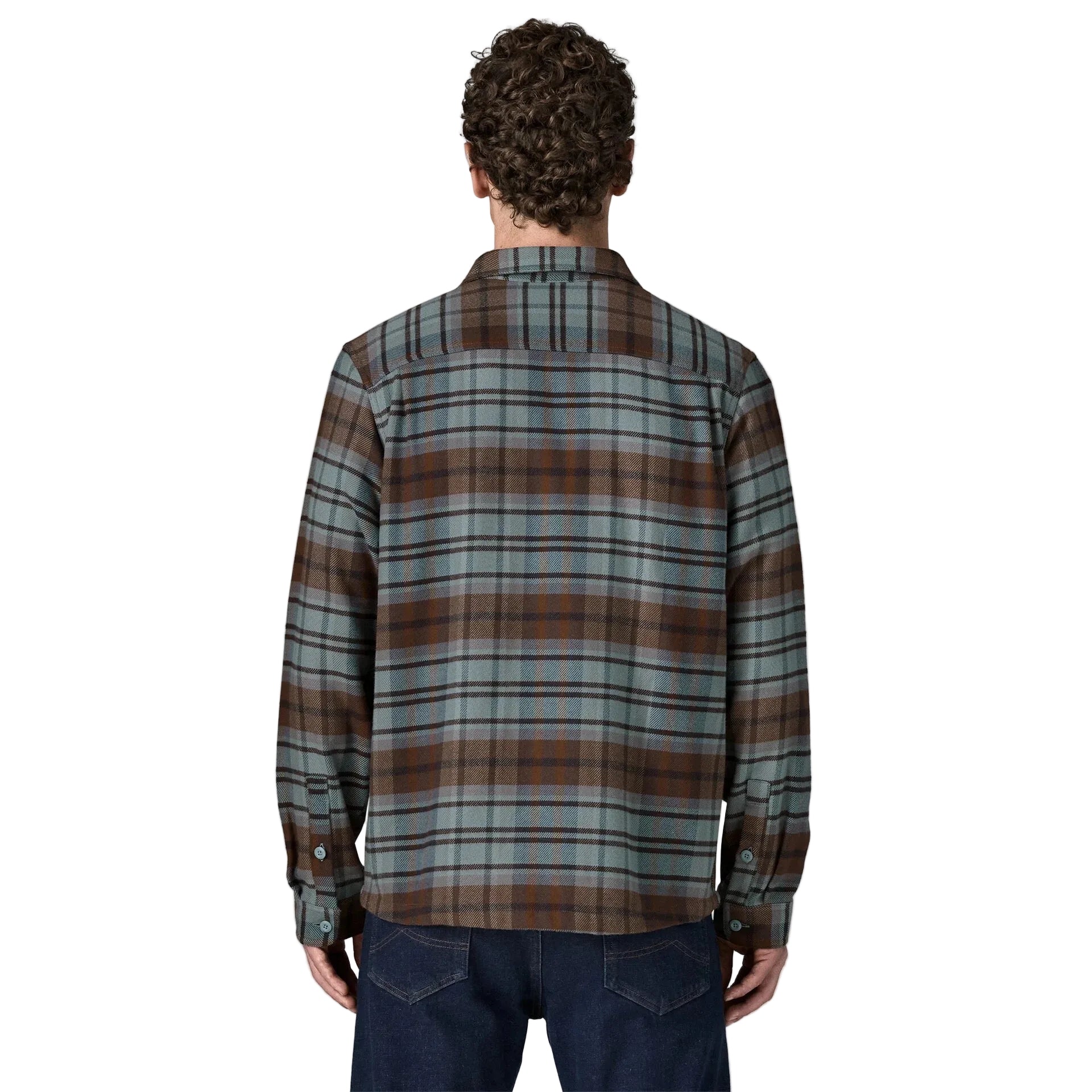 Patagonia Men's Fjord Flannel Shirt in Rising Storm Blue Sage back view