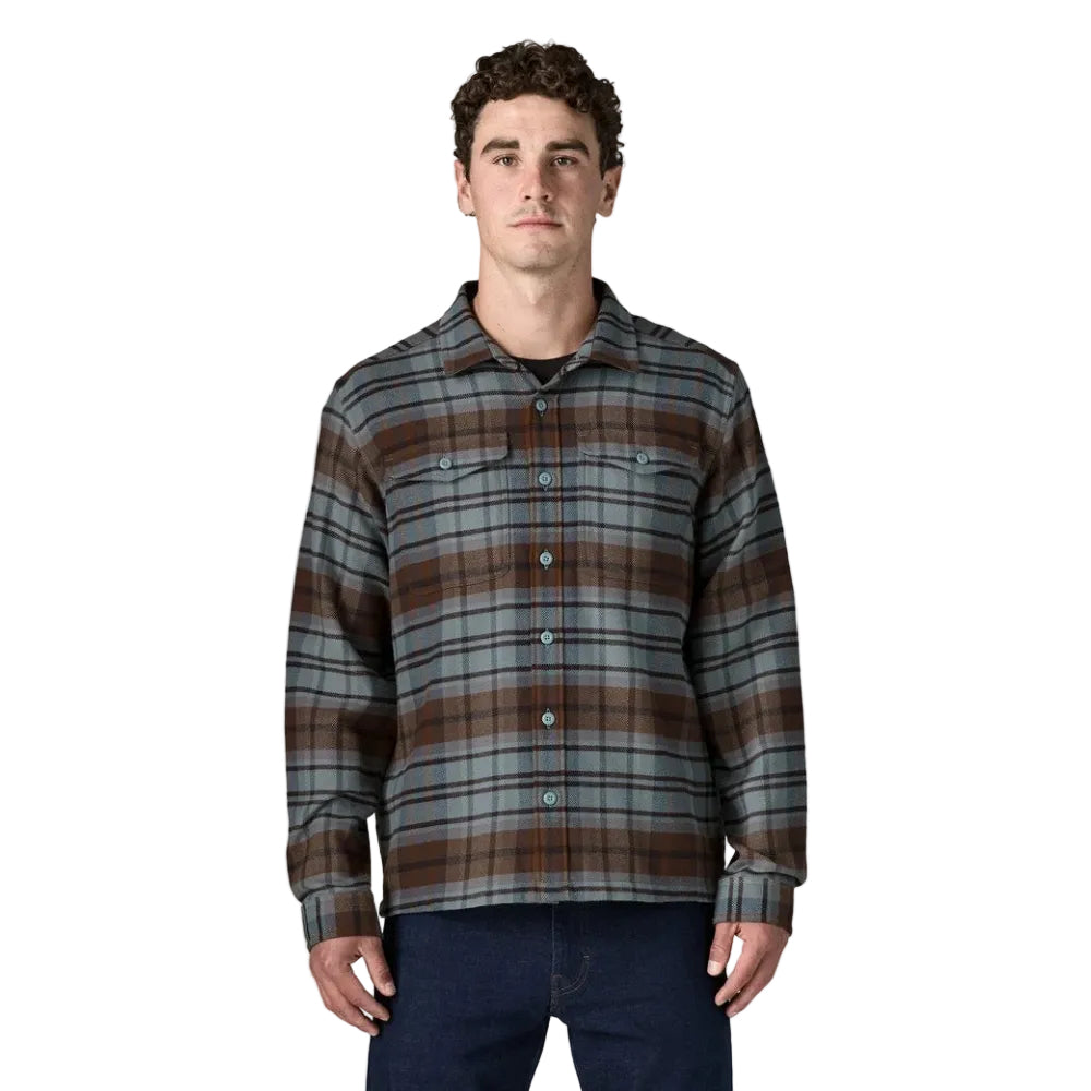 Patagonia Men's Fjord Flannel Shirt in Rising Storm Blue Sage front view