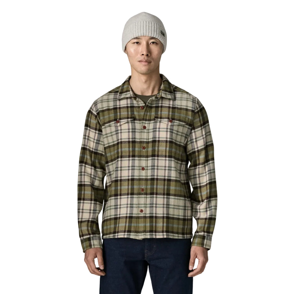 Patagonia Men's Fjord Flannel Shirt in Rising Storm Weathered Stone front view