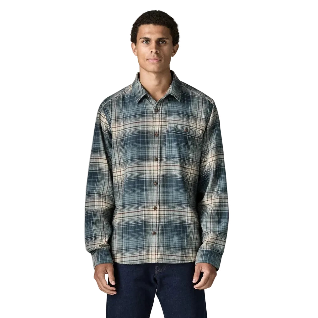 Patagonia Men's Lightweight Fjord Flannel Shirt in Melting Ombre Summit Blue front view