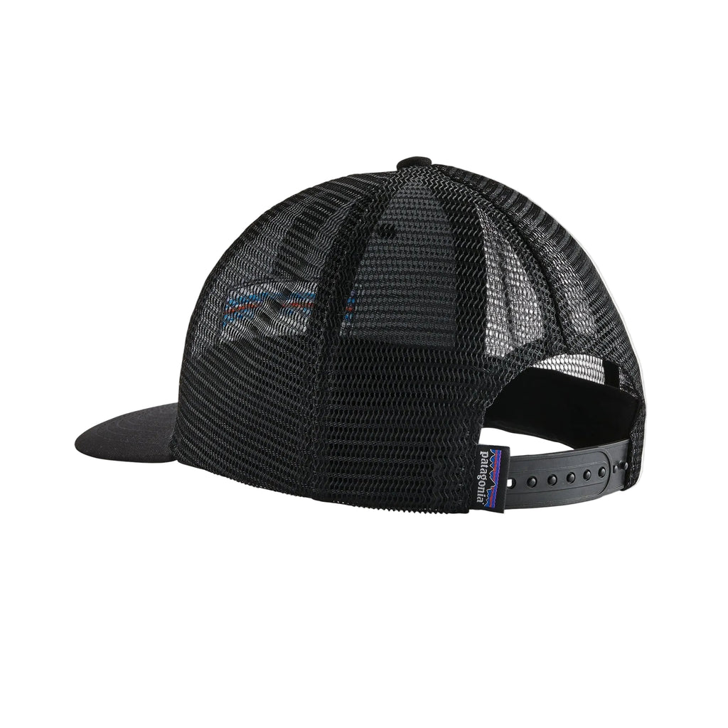 Patagonia P-6 Logo Trucker Hat back view with mesh panels and snapback closure