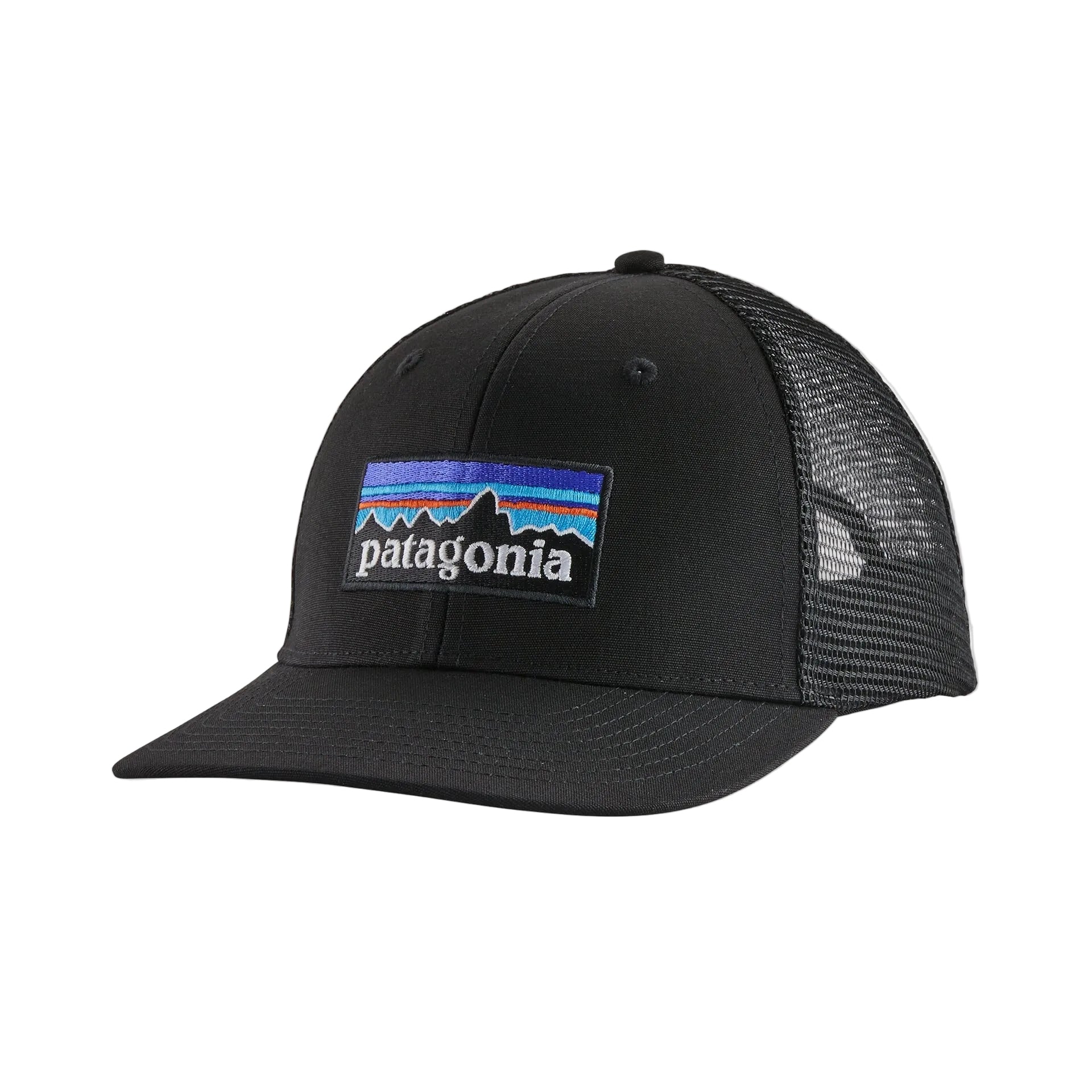 Patagonia P-6 Logo Trucker Hat in Black front view
