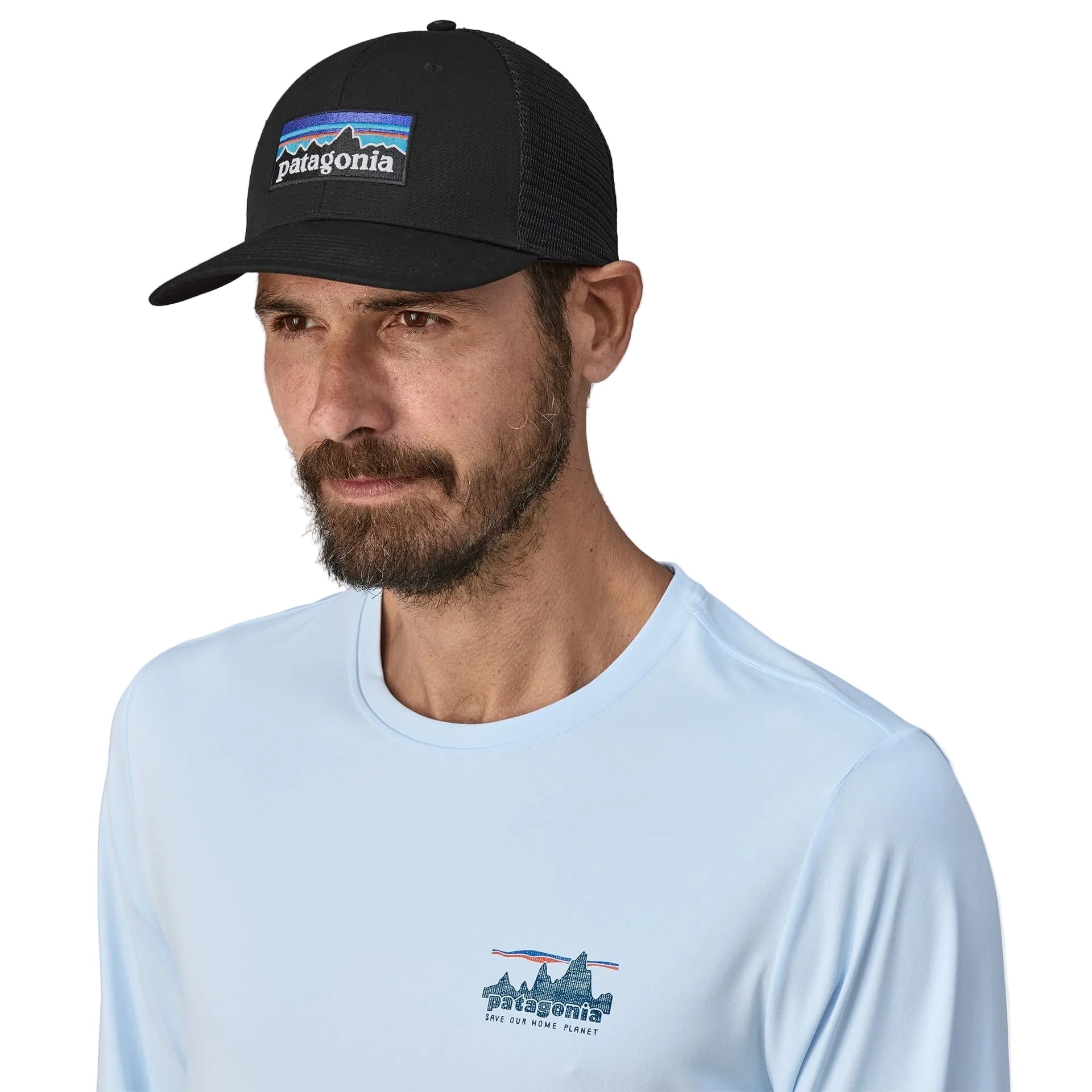 Patagonia P-6 Logo Trucker Hat worn by model