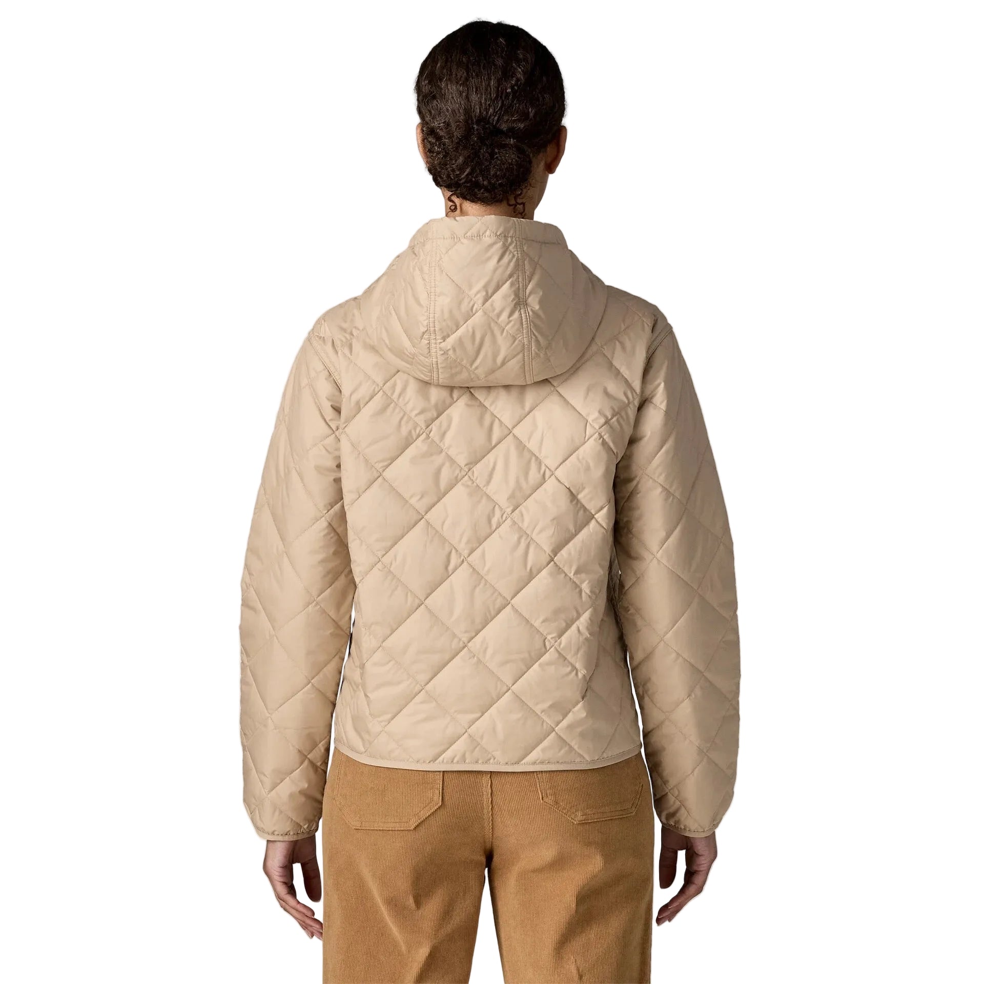 Patagonia Women's Diamond Quilted Bomber Hoody in Oar Tan back view