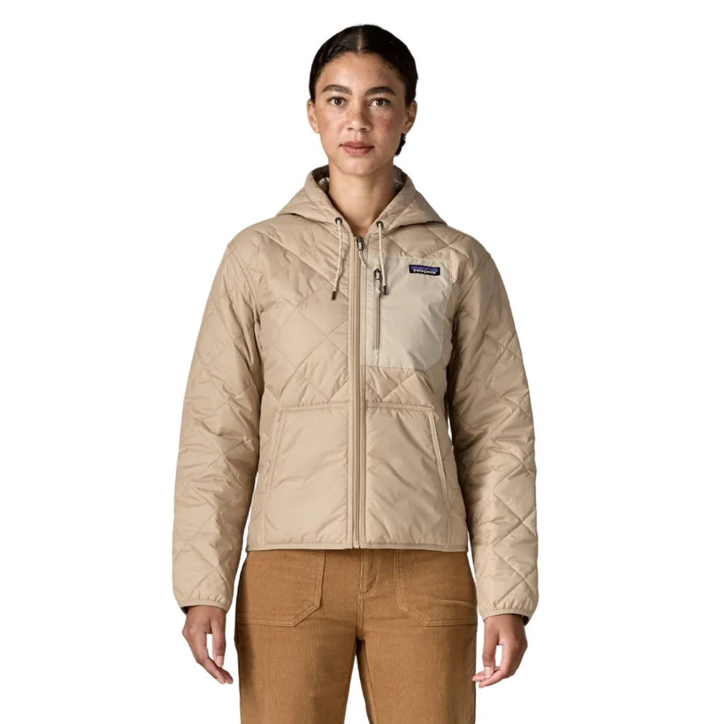 Patagonia Women's Diamond Quilted Bomber Hoody in Oar Tan front view