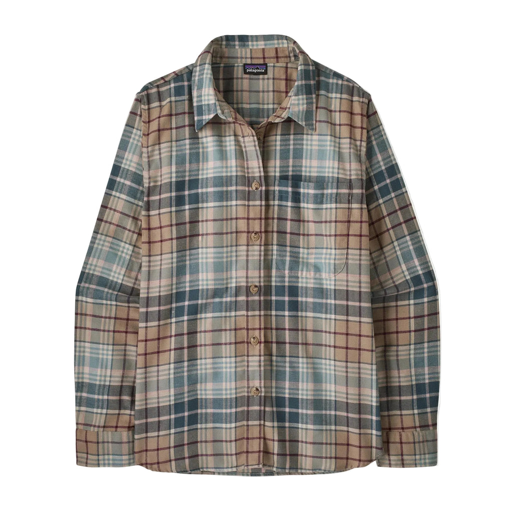 Patagonia Women's Lightweight Fjord Flannel Shirt in Depth Blue Sage flat lay