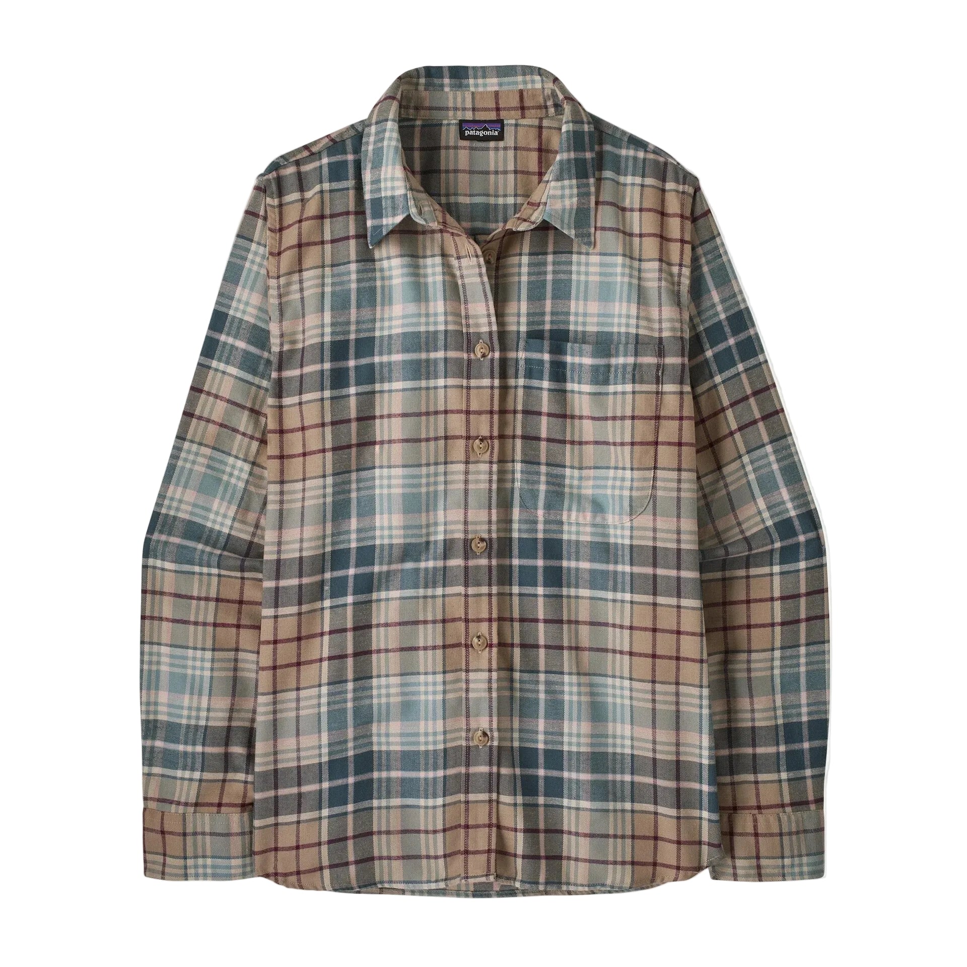 Patagonia Women's Lightweight Fjord Flannel Shirt in Depth Blue Sage flat lay