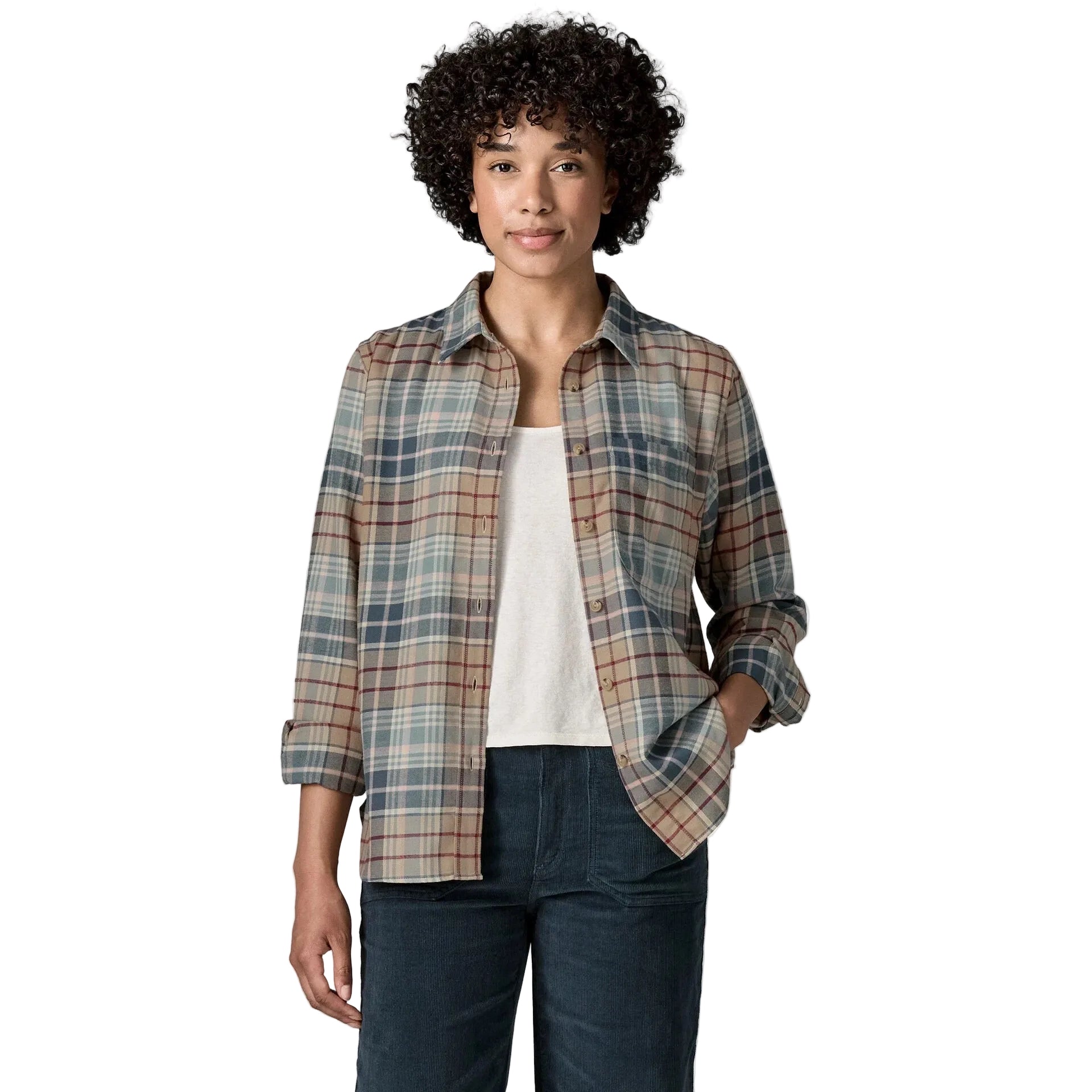 Patagonia Women's Lightweight Fjord Flannel Shirt in Depth Blue Sage front view