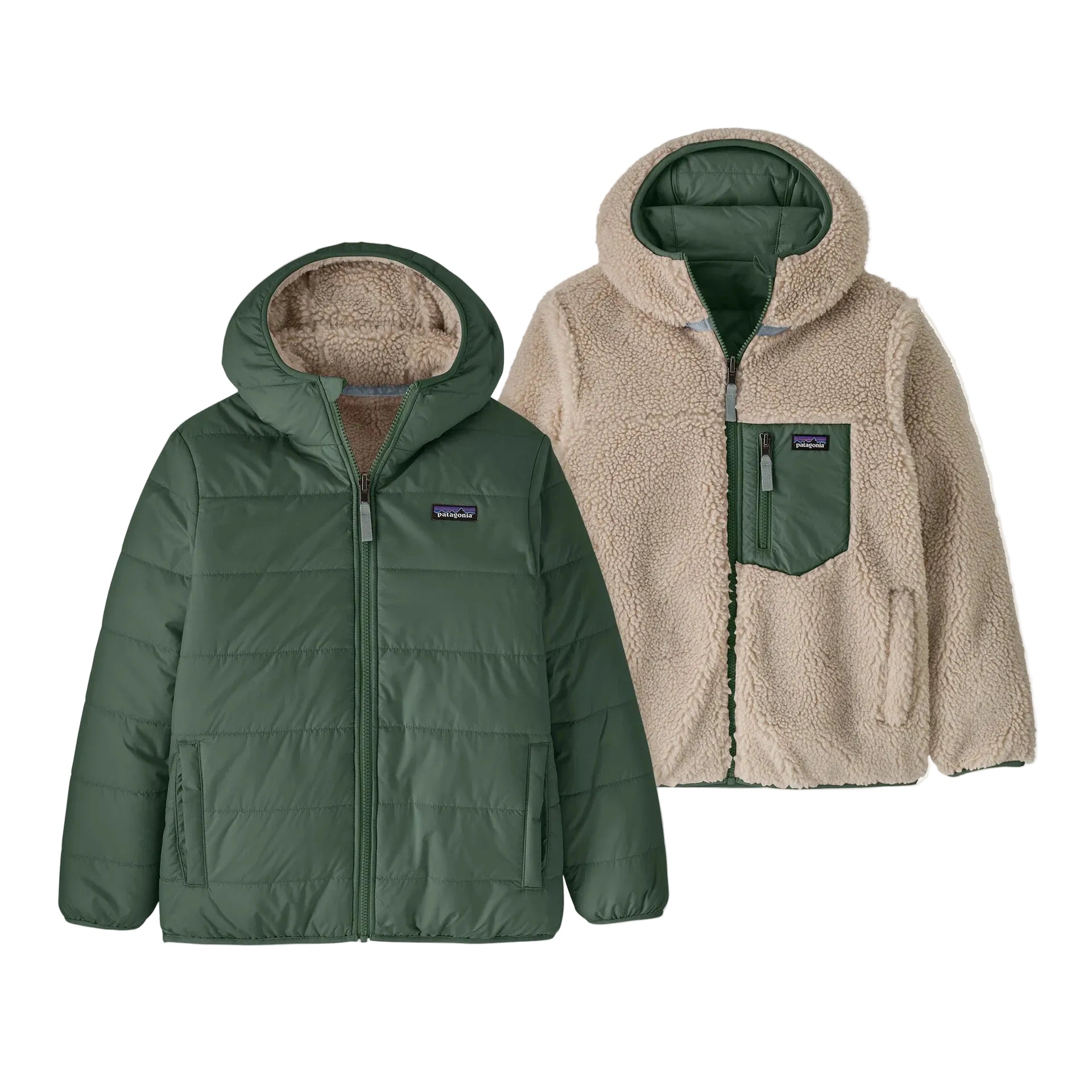 Patagonia Youth Reversible Ready Freddy Hoody in Canopy Green front view