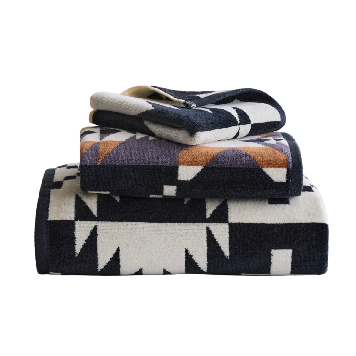 Pendleton 3-Piece Towel Set in Spider Rock Black/White featuring a bold Southwestern geometric design.