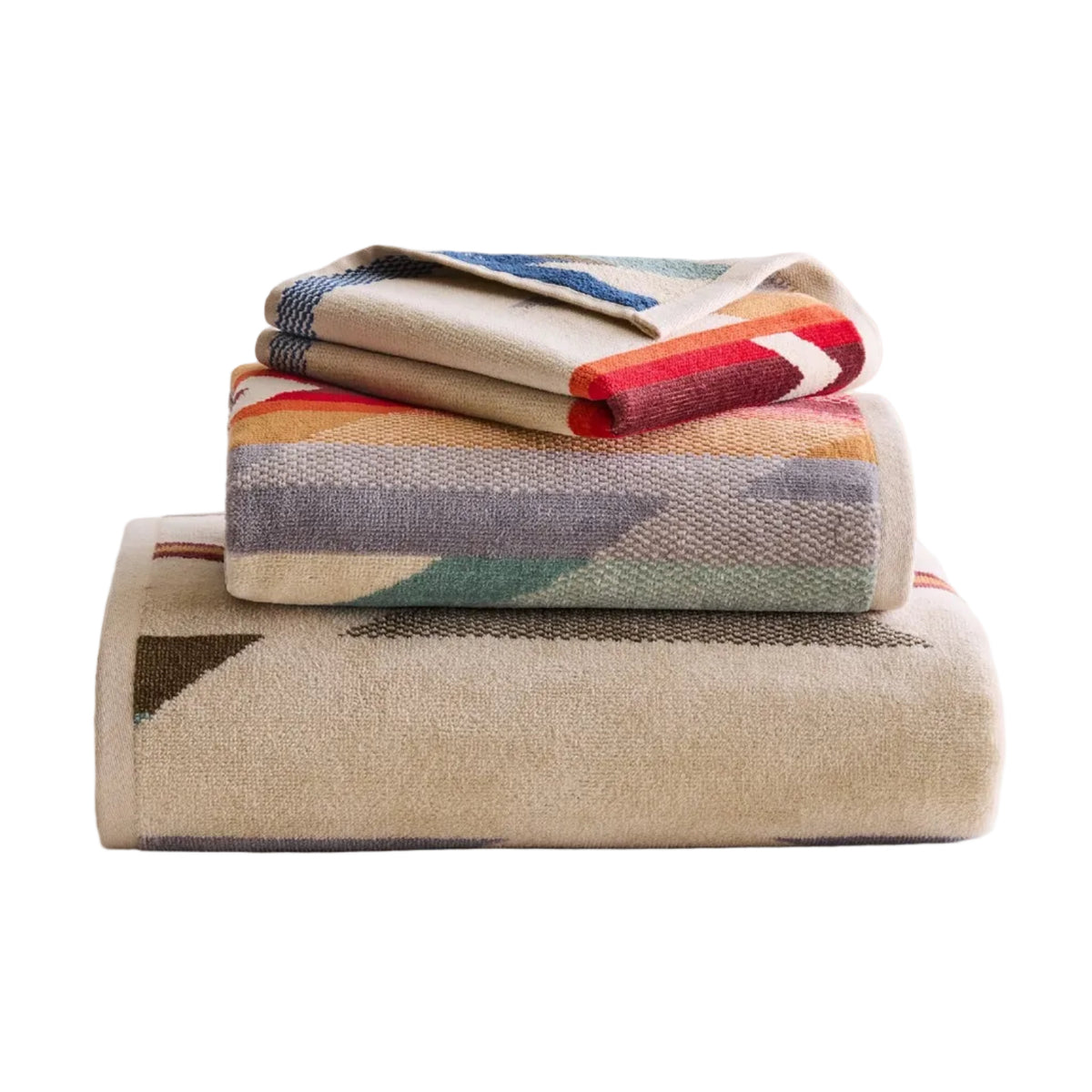 Pendleton 3-Piece Towel Set in Wyeth Trail Tan Multi featuring coordinating bath, hand, and wash towels.