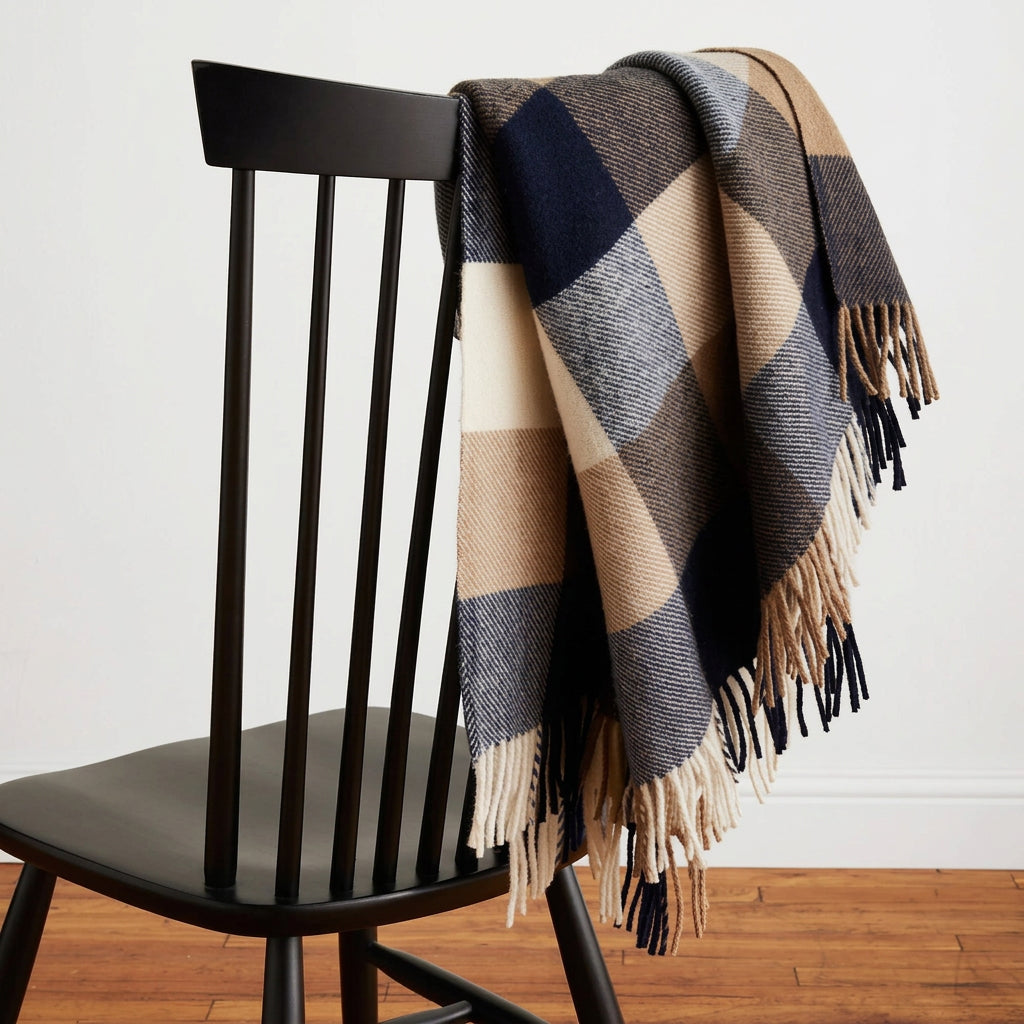 Alternate view of Pendleton Eco-Wise wool throw in Navy/Camel showing the woven design and contrasting colors.