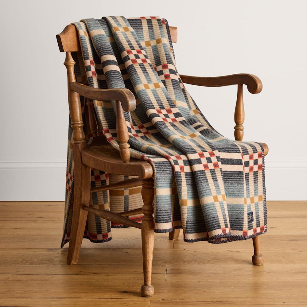 Alternate view of Pendleton Four Square wool throw in Slide Mountain Shale highlighting its modern geometric pattern.