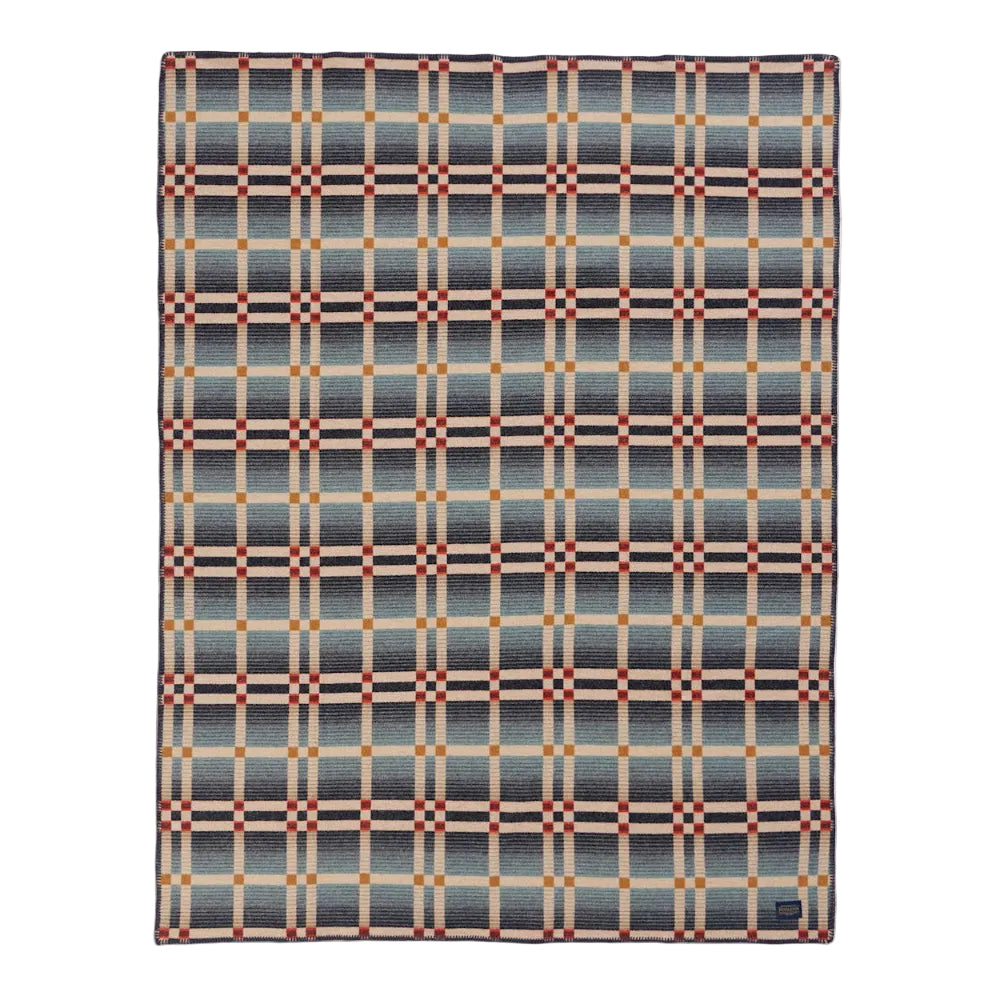 Full view of Pendleton Four Square wool throw in Slide Mountain Shale showing the double-weave geometric design.