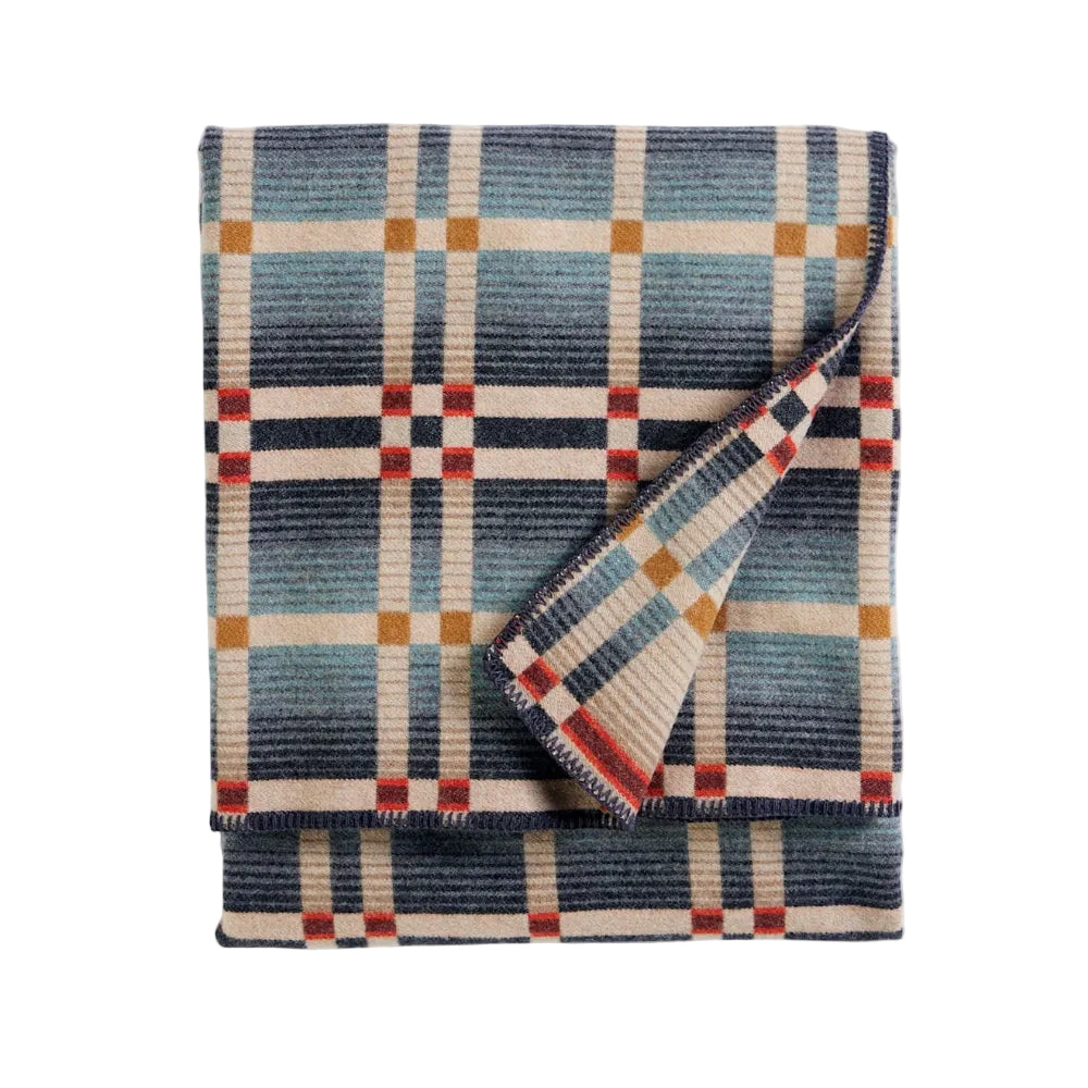 Pendleton Four Square wool throw in Slide Mountain Shale featuring a bold geometric block pattern.