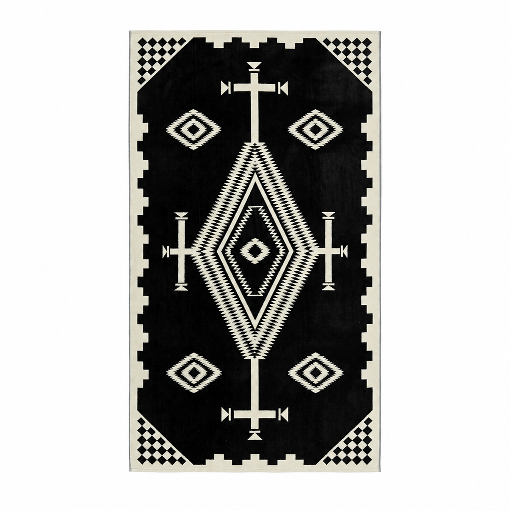 Pendleton Oversized Jacquard Spa Towel in Los Ojos Black/White featuring a bold geometric pattern