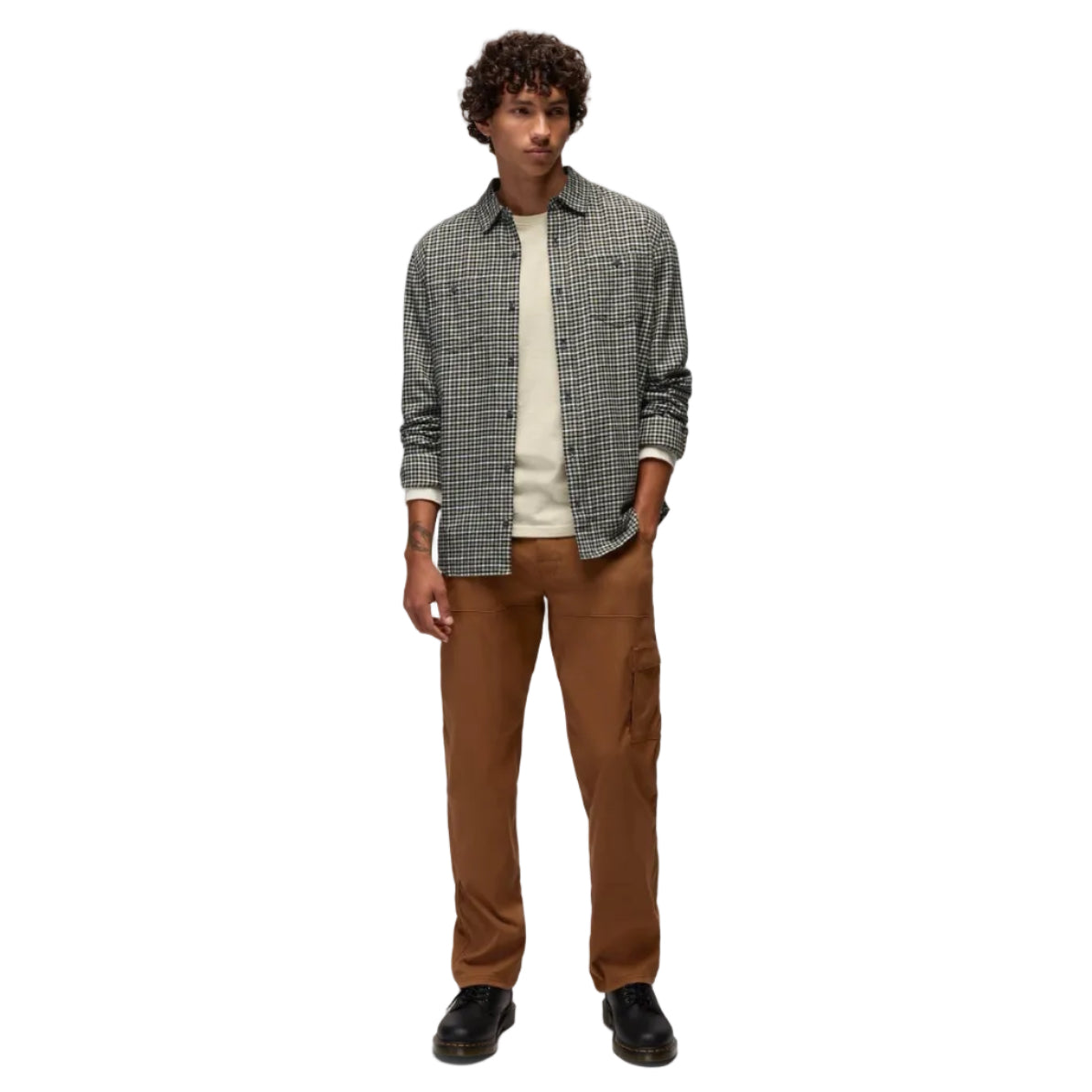 Front full view of the prAna Men’s Dolberg Slim-Fit Flannel Shirt in Chamois