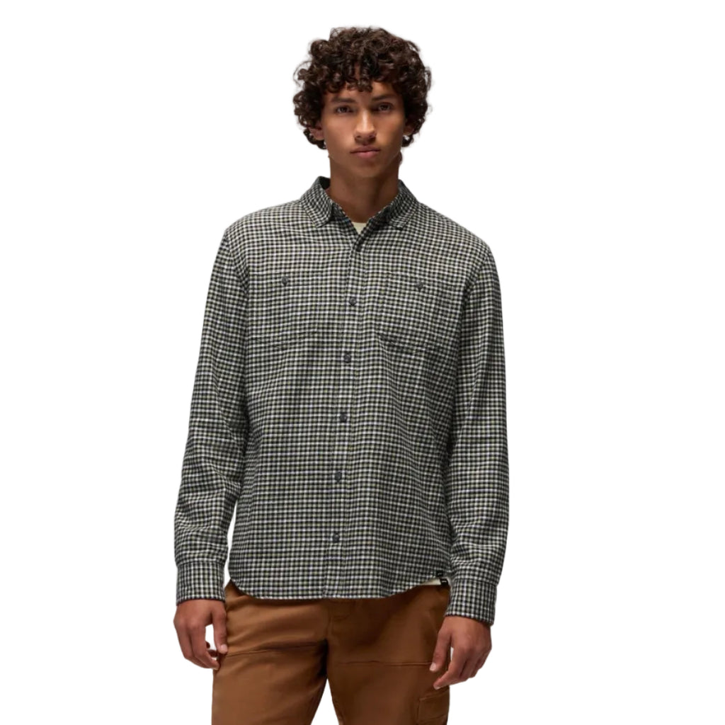 Front view of the prAna Men’s Dolberg Slim-Fit Flannel Shirt in Chamois