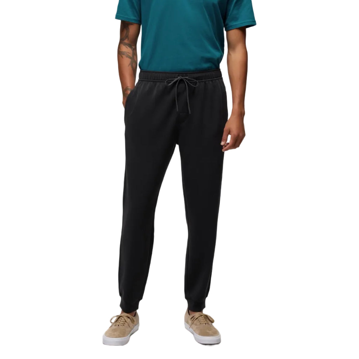 Front view of the prAna Men’s Shea Soft Jogger in Black