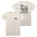 The Qualified Captain Kraken Tee in Sand featuring the Release the Kraken graphic on a short sleeve cotton t-shirt