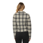 Rain + Rose Brielle Plaid Knit Jacket back view showing classic plaid pattern