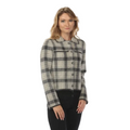 Rain + Rose Brielle Plaid Knit Jacket front view with button closure and patch pockets