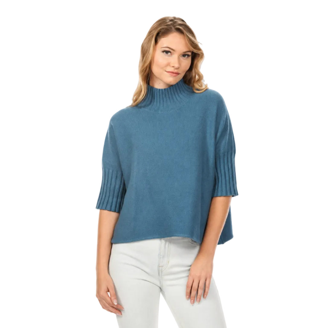 Rain & Rose Women's Maple Turtleneck Sweater in Teal front view