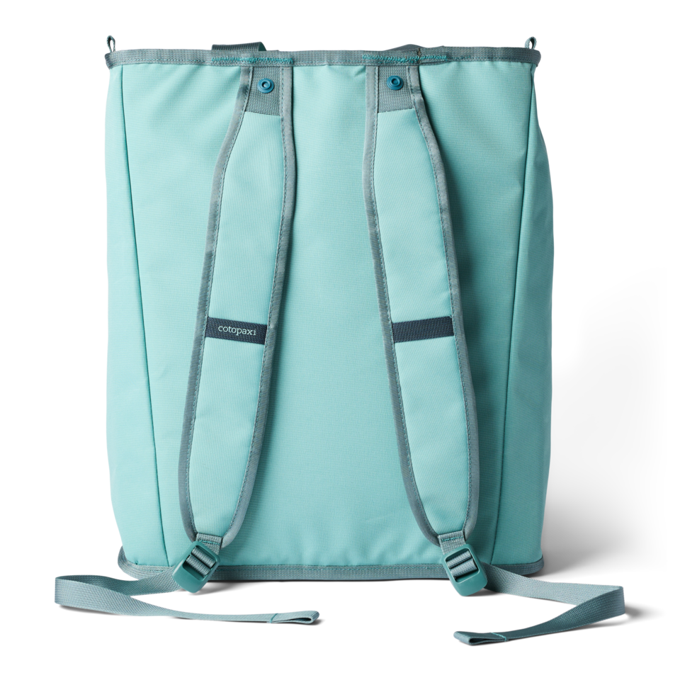 Convertible tote showing backpack strap configuration