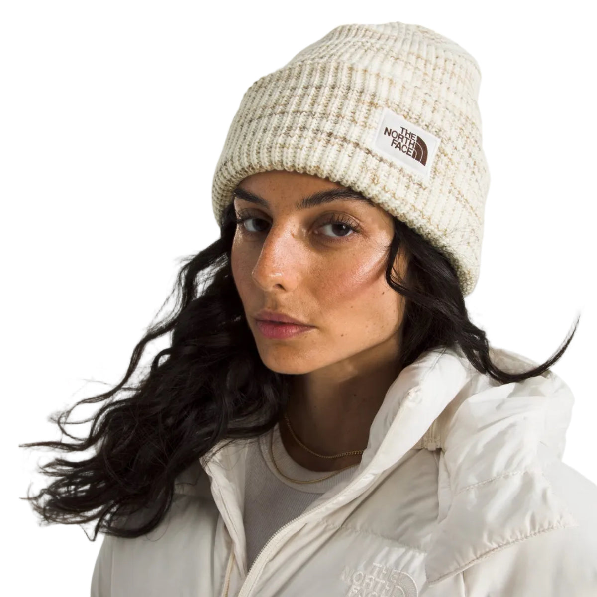 Salty Bae Lined Beanie in White Dune front view