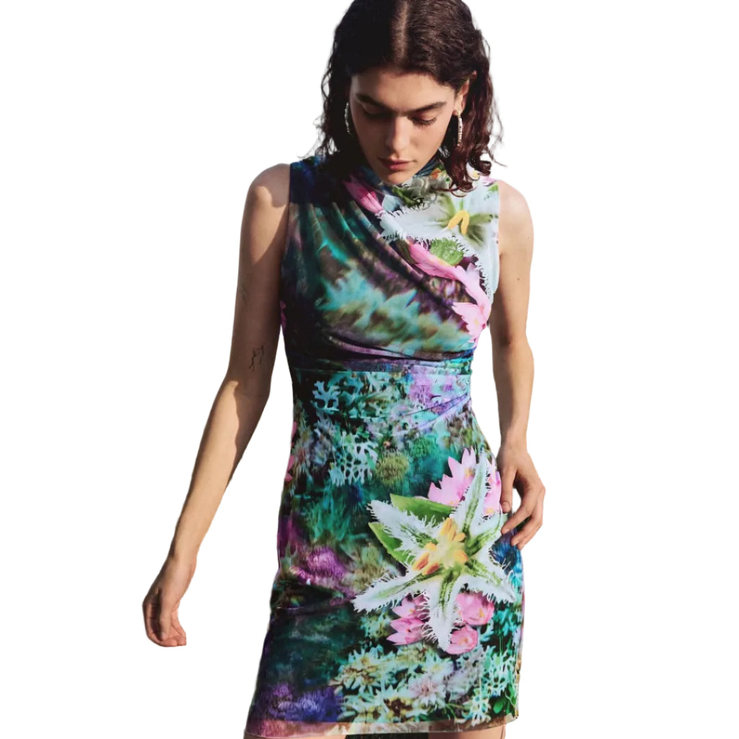 Draped Floral Dress