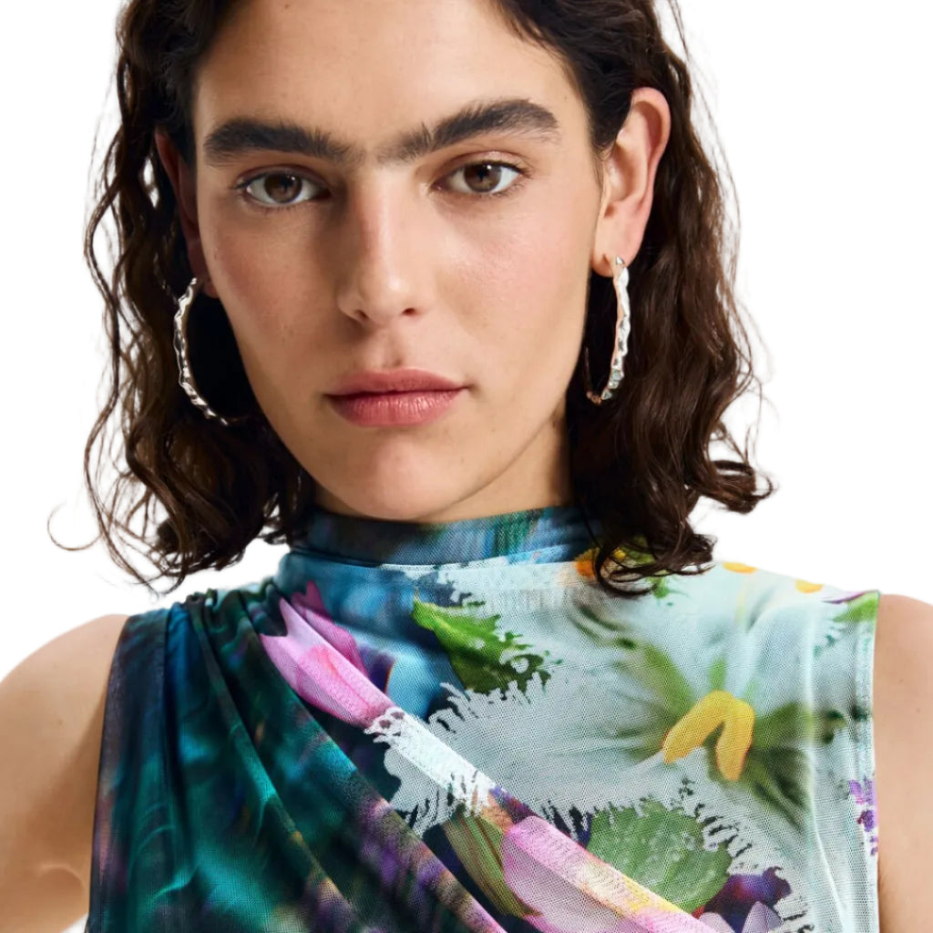 Draped Floral Dress