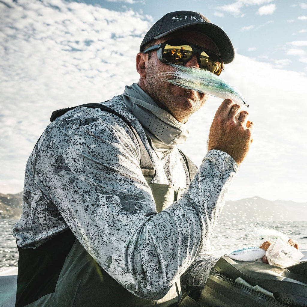 Simms BugStopper SolarFlex Hoody Shroud Sterling fishing lifestyle view