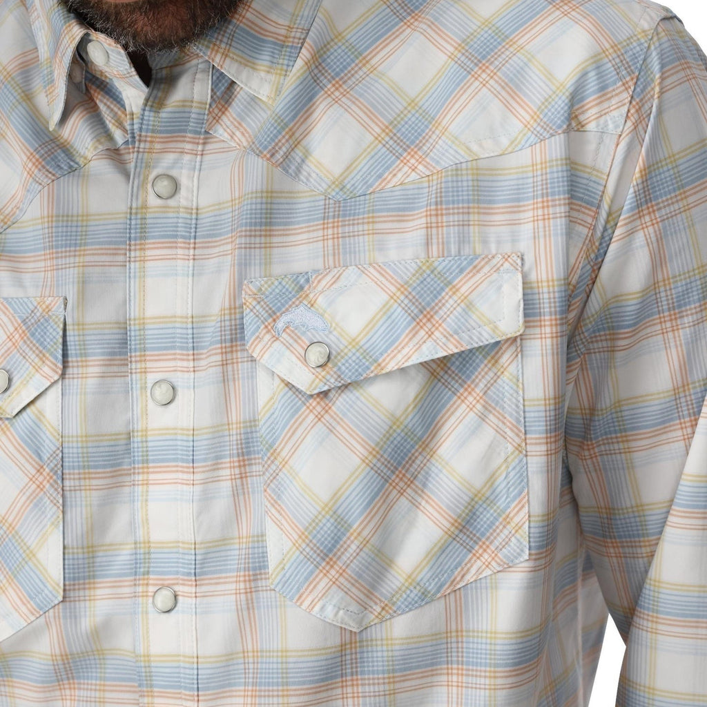 Simms Men’s Brackett Long-Sleeve Shirt  Bracket pearl snap and pocket detail