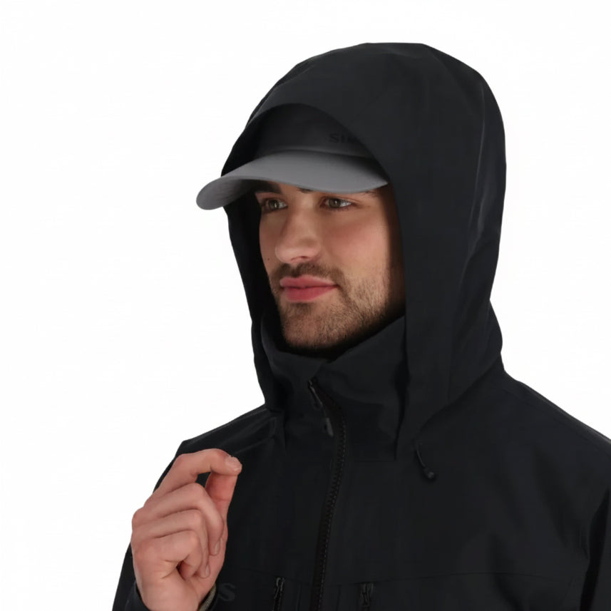 Simms Men’s ProDry Fishing Jacket in Black adjustable hood detail