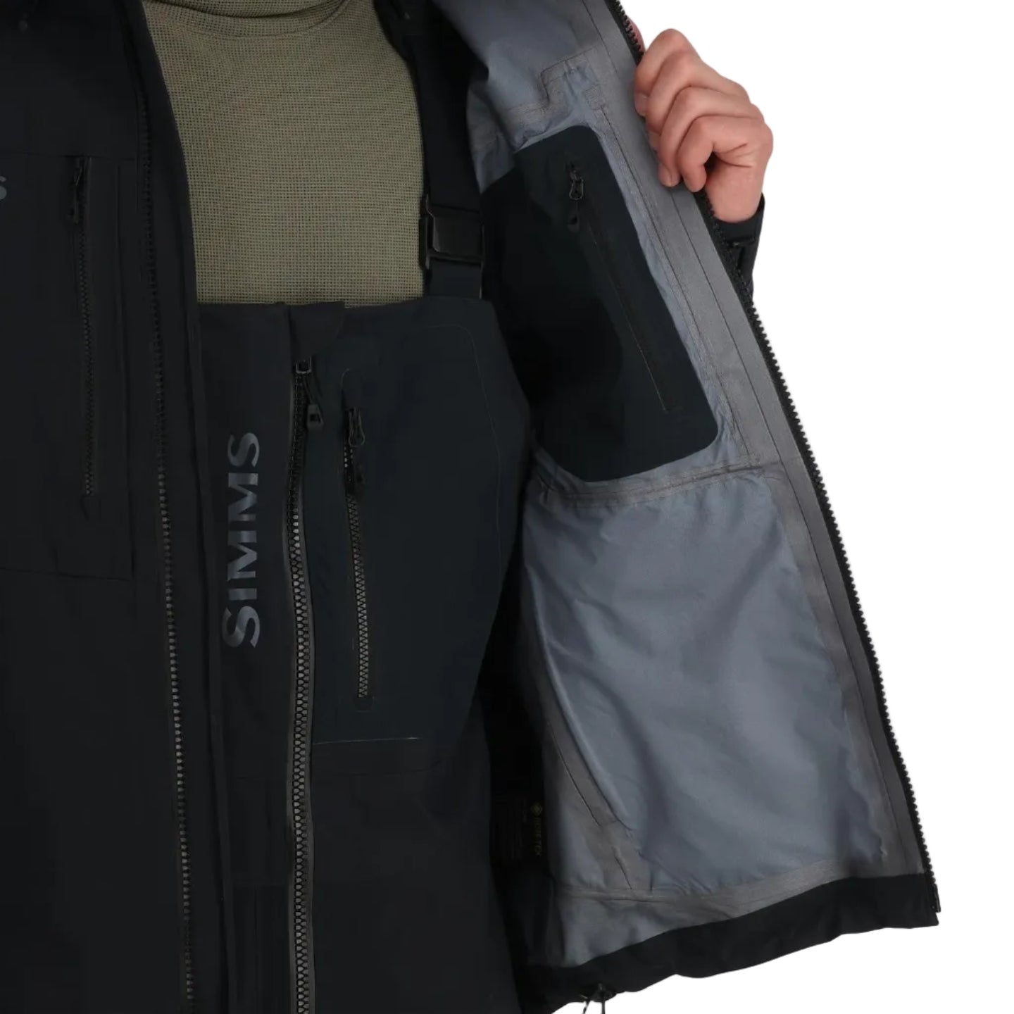 Simms Men’s ProDry Fishing Jacket in Black inside jacket view