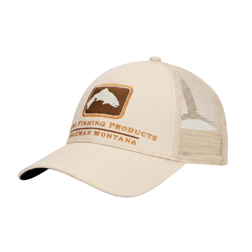 Simms Trout Icon Trucker Hat in Burnished Clay front view
